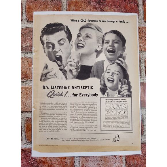 1950 When a Cold Threatens - Listerine Antiseptic Quick! Sneezing Vtg Print Ad‎ - Picture 3 of 7